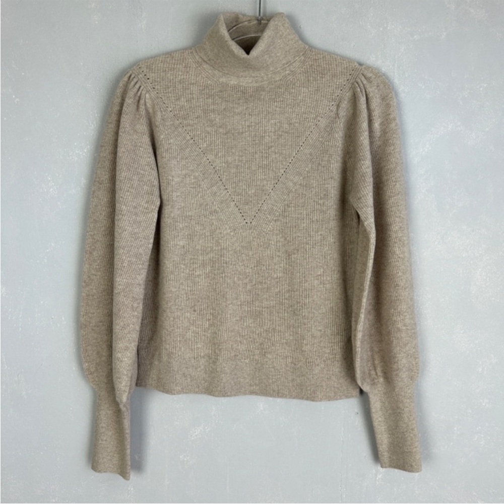 Ba&Sh Size M Eden Jumper Sweater 100% Wool Beige Turtleneck Ribbed - Picture 4 of 13